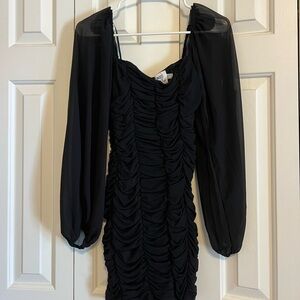 Princess Polly Black Ruched Long-Sleeve Mini Dress